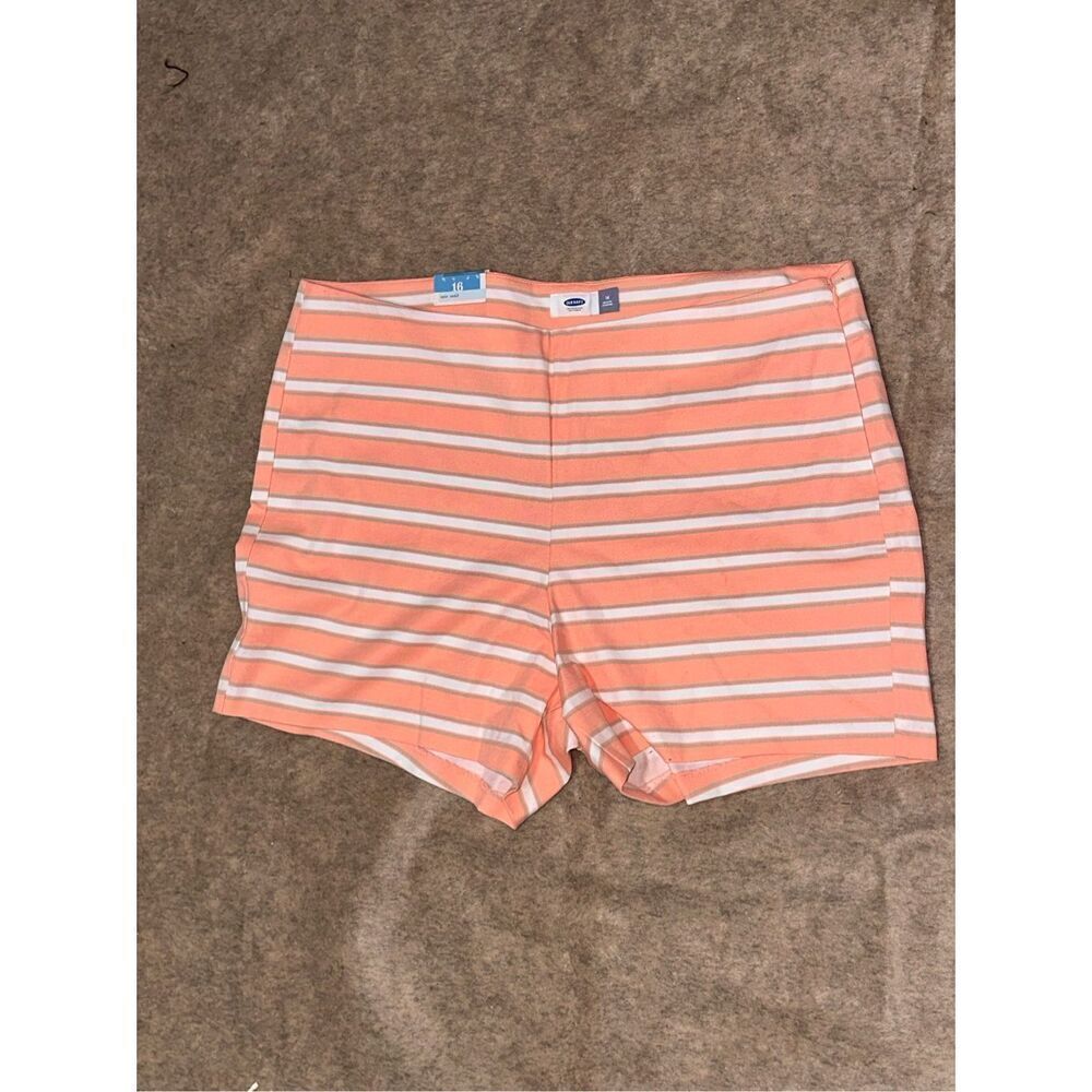 NEW WITH TAGS Old Navy high-waisted cotton orange and white striped shorts, size